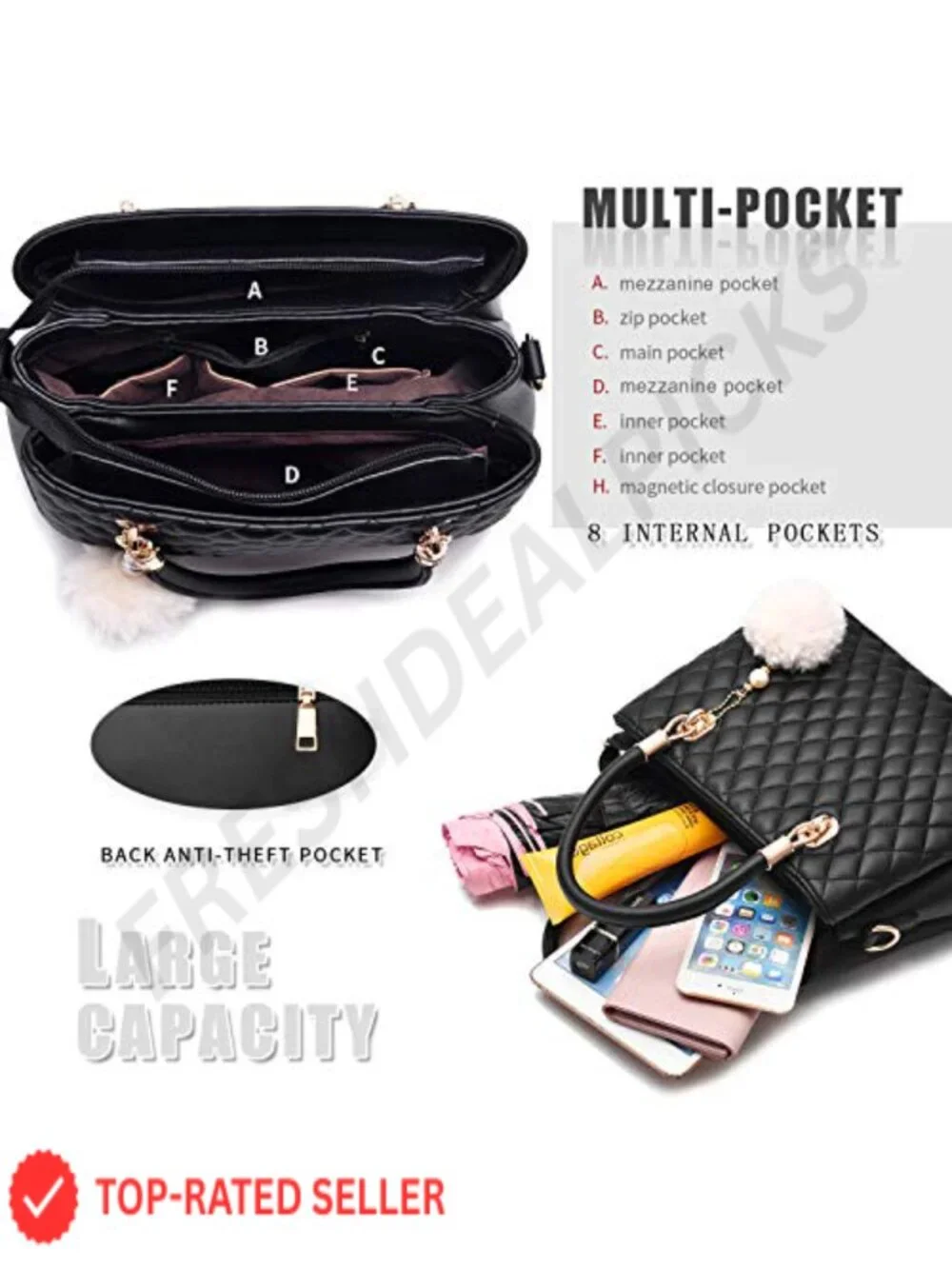 Womens Satchel Handbag Leather Purse Top-Handle Tote Shoulder Bag Crossbody